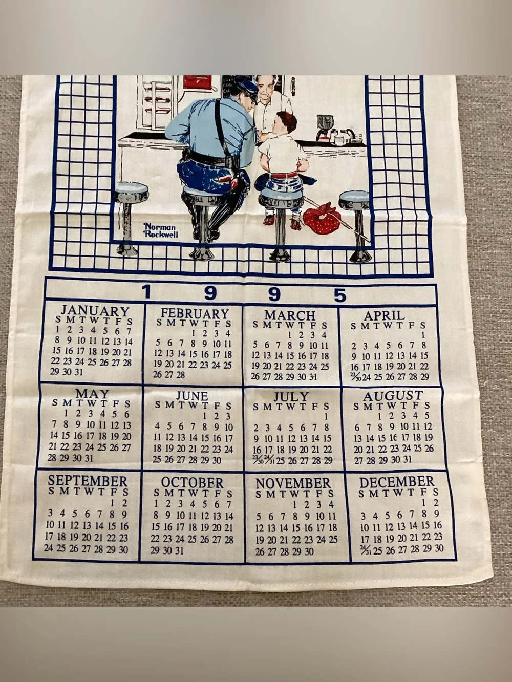 1995 Decorative Tea Towel - Blue & White